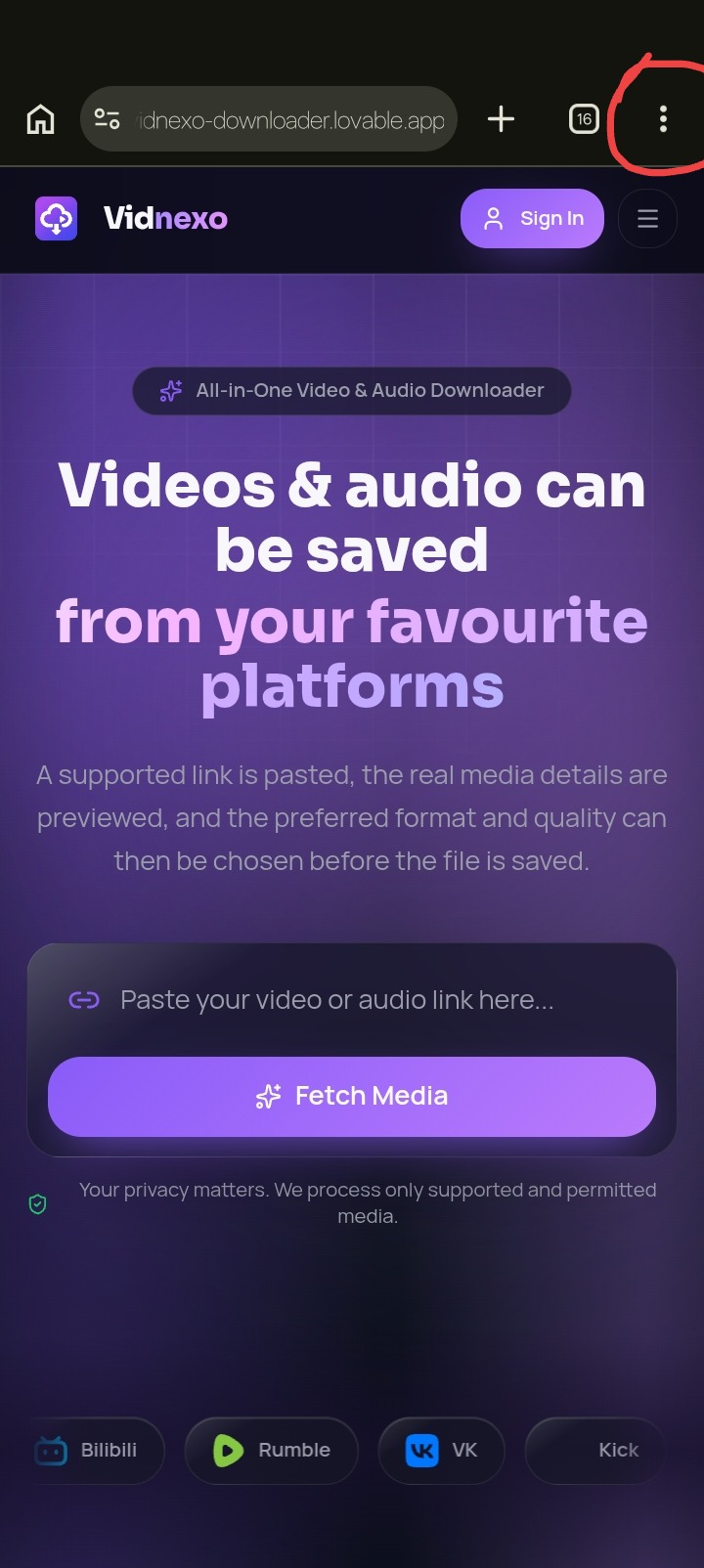 Open the browser menu